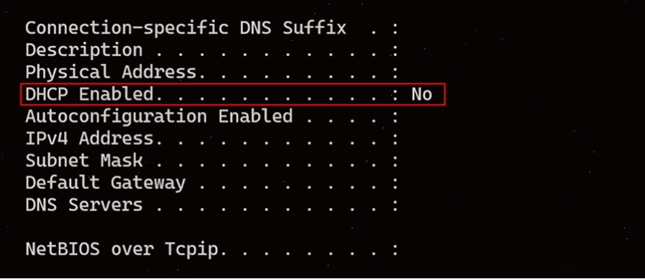 Cấu hình DHCP Enabled thành No trong giao diện dòng lệnh