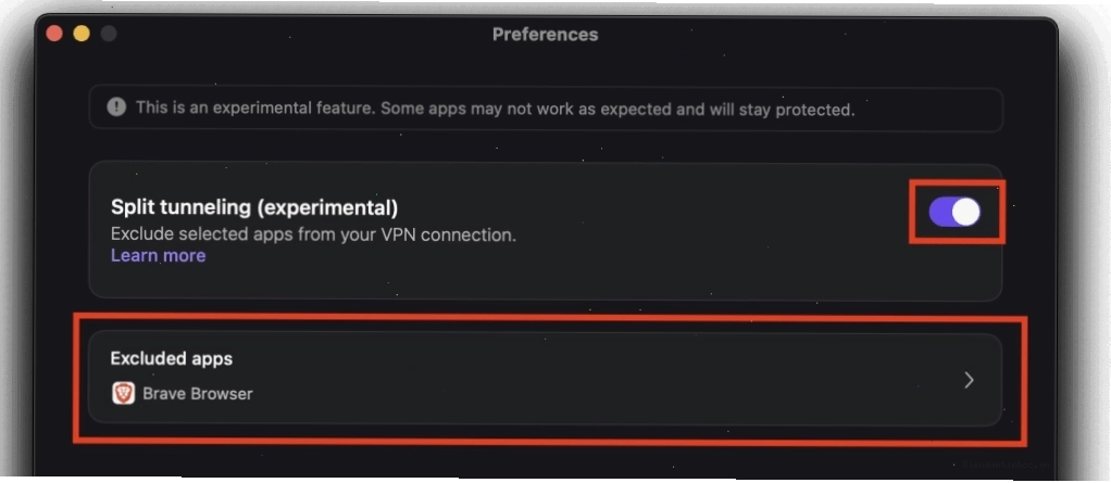 Cấu hình ứng dụng hoặc địa chỉ IP cho Split tunneling trên macOS