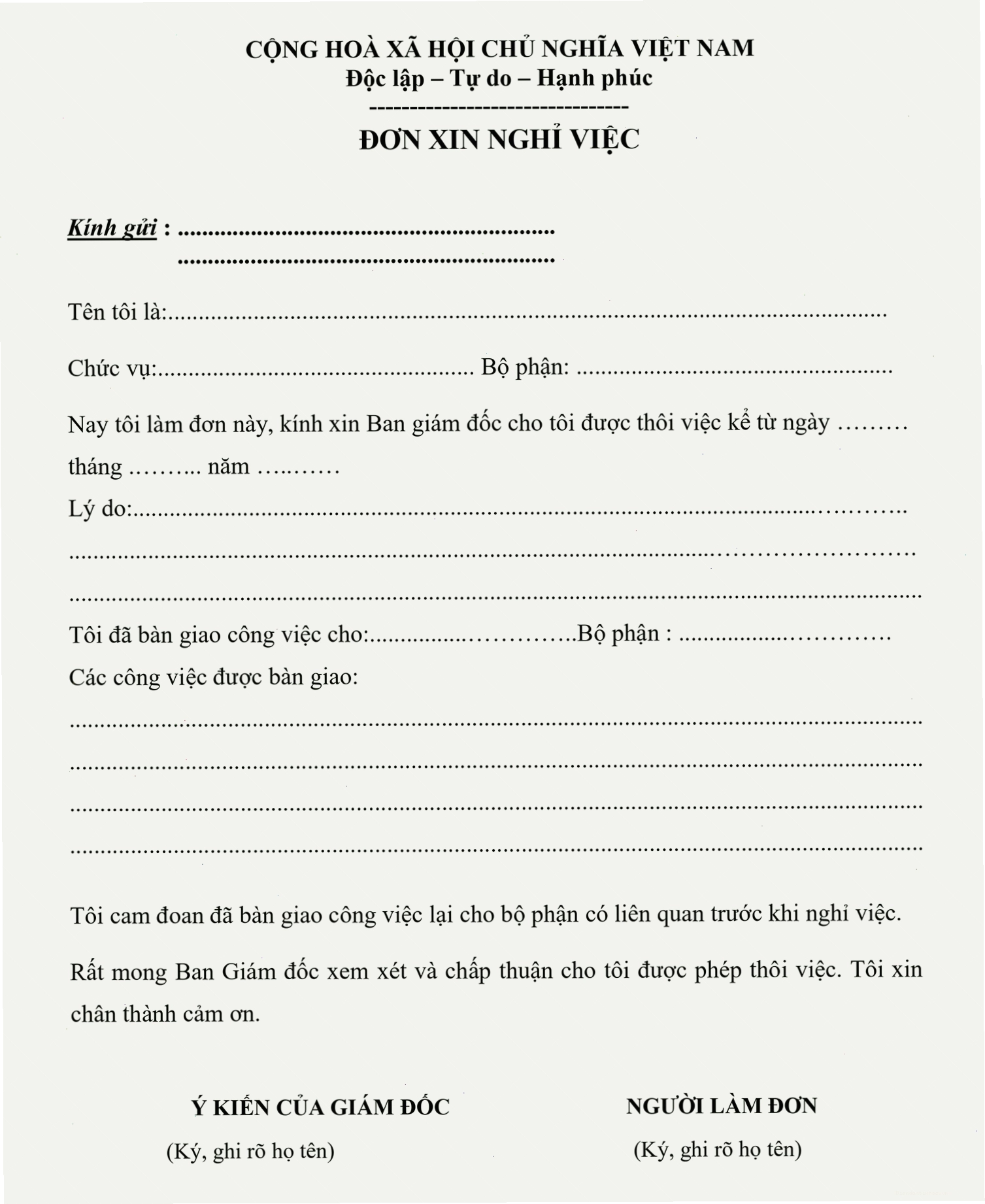 Cấu trúc mẫu đơn xin nghỉ việc chuẩn và chi tiết