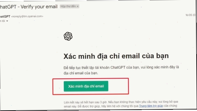 Chat GPT sẽ gửi mail đến bạn để xác minh