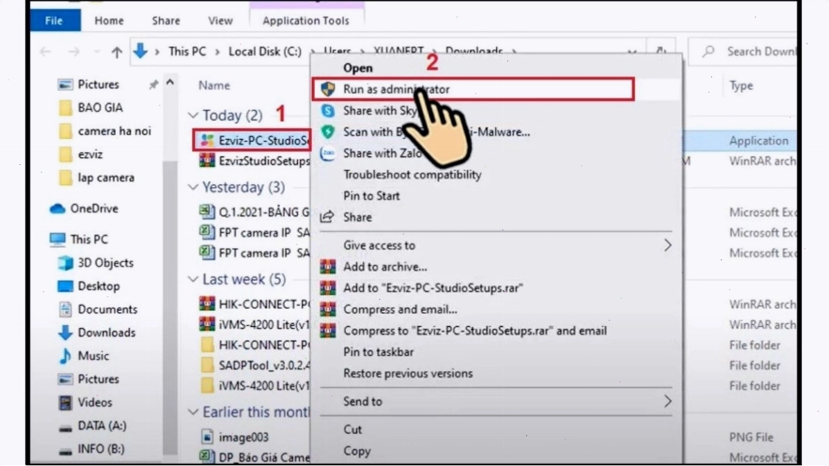 Chạy cài đặt EZVIZ PC Studio với quyền quản trị