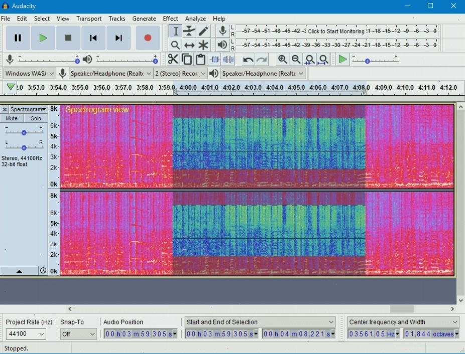 Chế độ xem Spectrogram trong Audacity