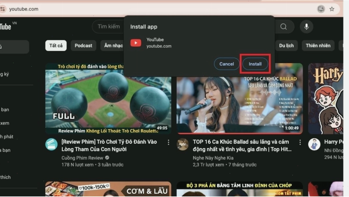 Chọn Cài đặt/Install trong cửa sổ pop-up