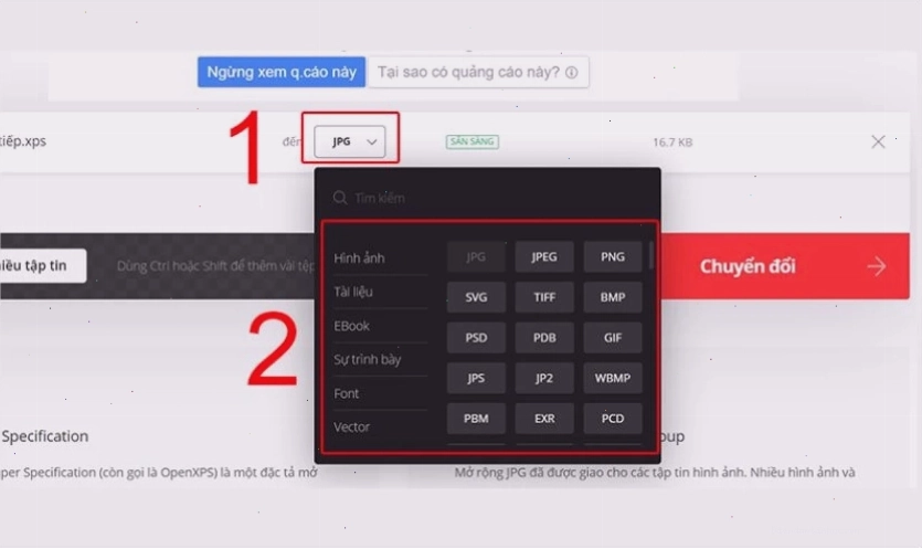 Chọn định dạng đích là Word để chuyển đổi file XPS