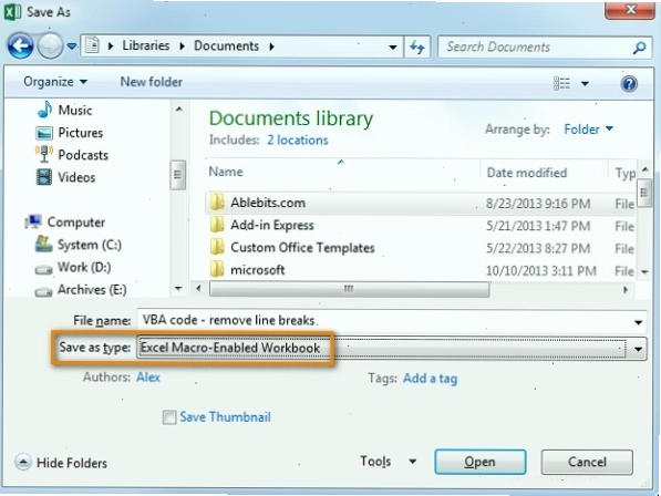 Chọn định dạng lưu file Excel Macro-enabled workbook