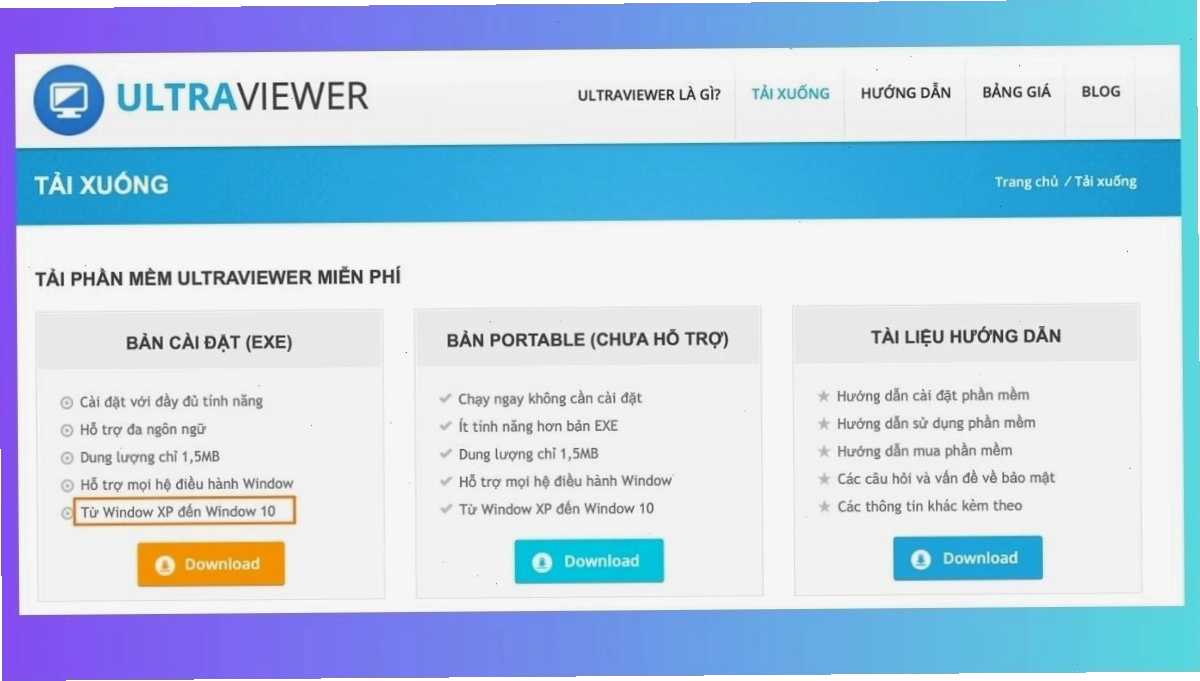 Chọn hệ điều hành Windows phù hợp để tải về và cài đặt UltraViewer