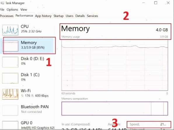 Chọn Memory để xem dung lượng và tốc độ RAM
