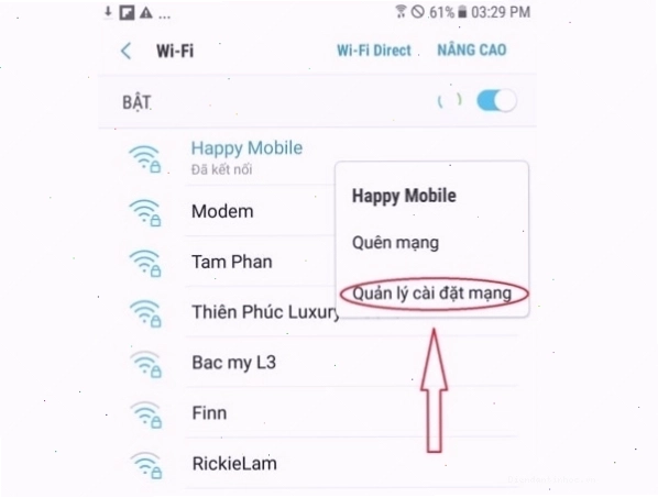 Chọn Modify network để thiết lập lại kết nối mạng trên điện thoại