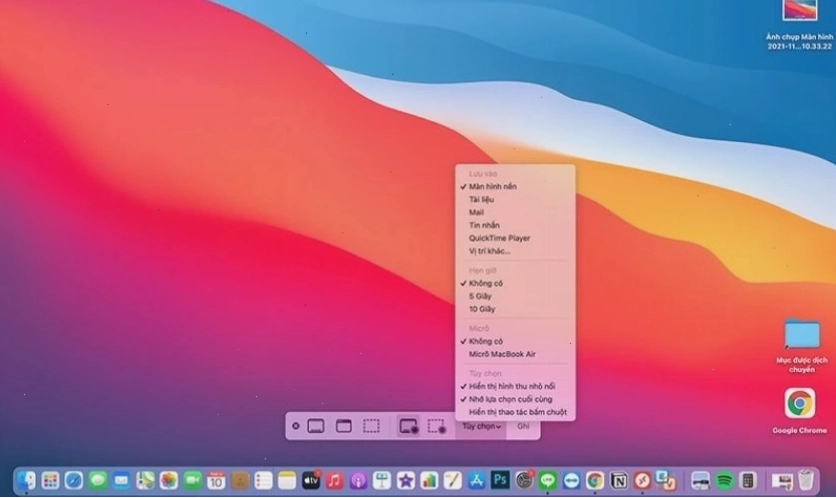 Chọn Options để xem danh sách thư mục lưu trữ ảnh chụp màn hình trên Macbook