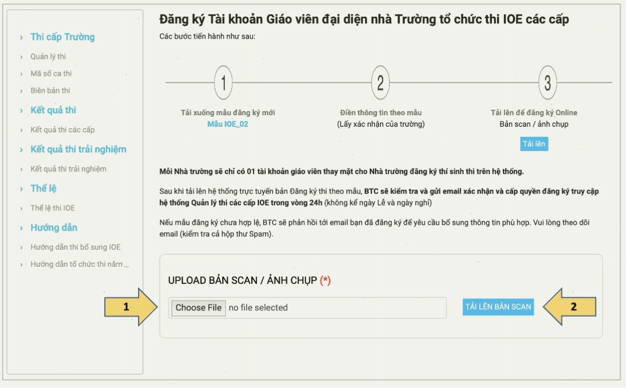 Chọn tệp tin mẫu IOE_02 đã scan để tải lên hệ thống