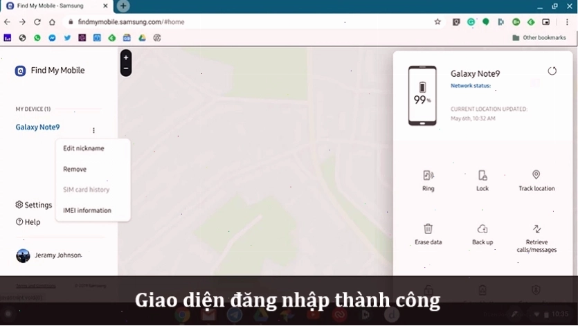 Chọn thiết bị đã bật Find My Mobile