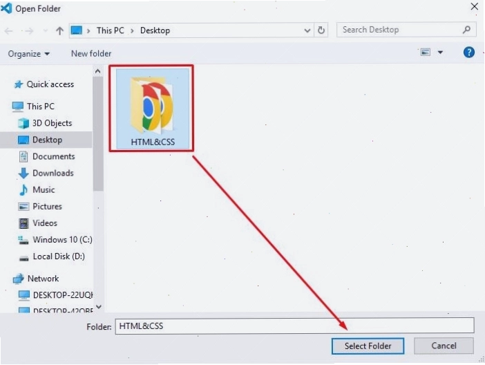 Chọn thư mục để lưu trữ các file code HTML và CSS