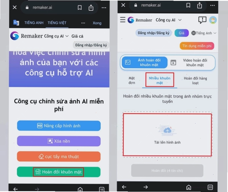 Chọn tính năng hoán đổi nhiều khuôn mặt để xử lý ảnh nhóm