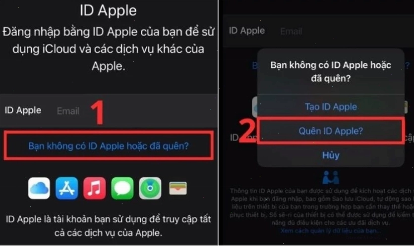 Chọn tùy chọn Bạn không có ID Apple hoặc đã quên?