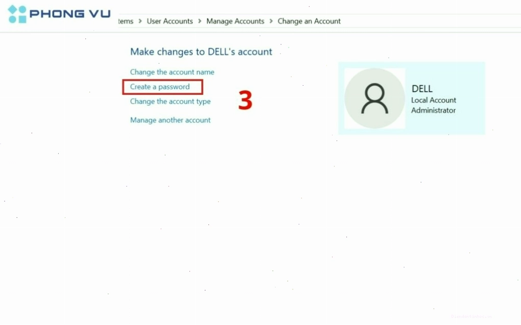 Chọn tùy chọn Create a password
