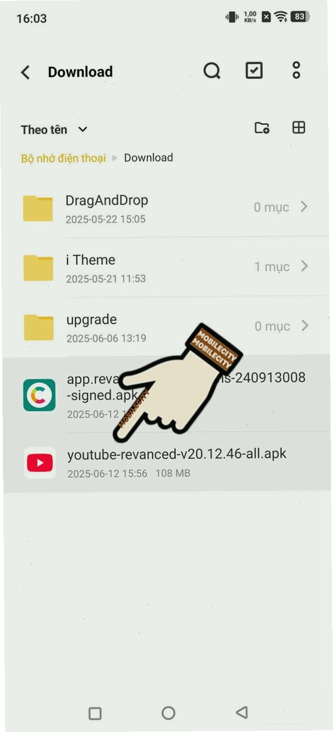 Chọn ứng dụng YouTube để vá