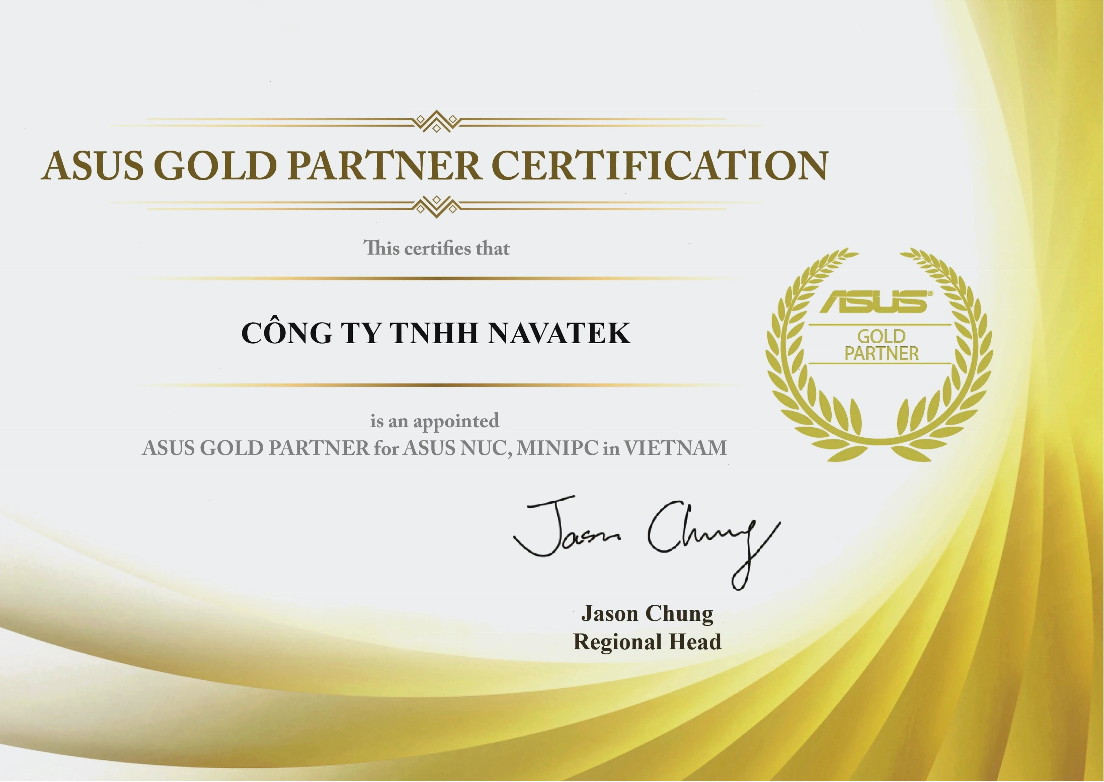 Chứng nhận đối tác ASUS Gold Partner