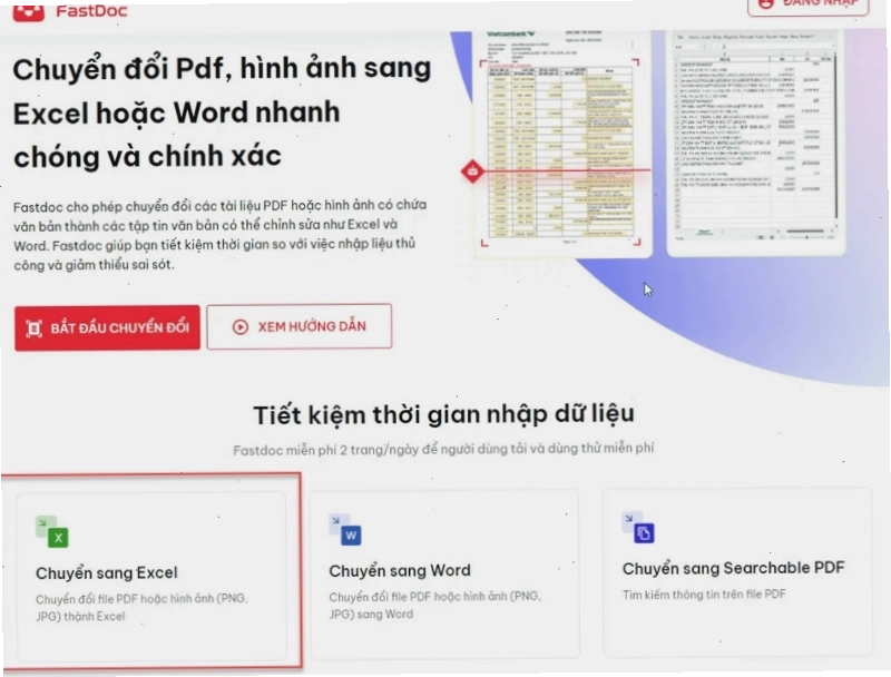 Chuyển đổi ảnh sang Excel với FastDoc