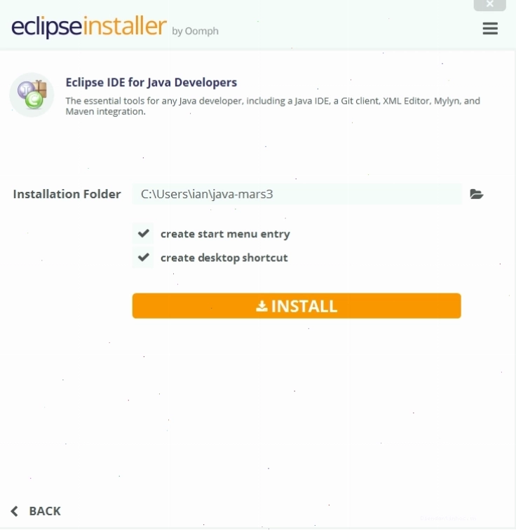 Cửa sổ cài đặt Eclipse Installer