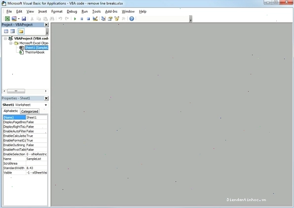 Cửa sổ Excel với hộp thoại tùy chỉnh và lựa chọn