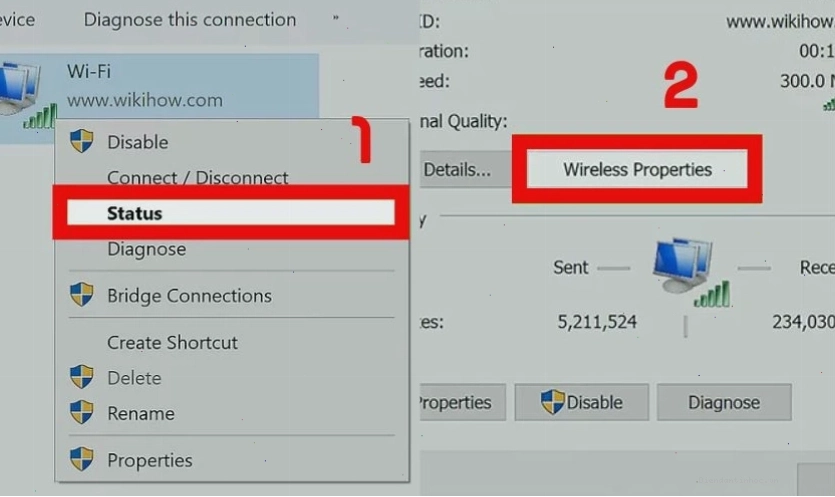Cửa sổ Wireless Properties hiển thị tùy chọn bảo mật
