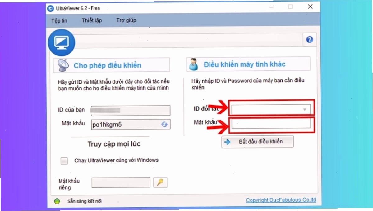 Cung cấp ID và mật khẩu UltraViewer để điều khiển máy tính từ xa