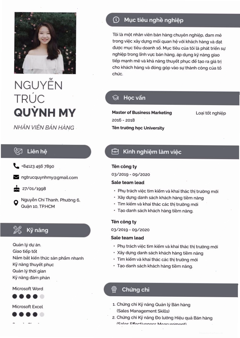 CV tối giản đen trắng chuyên nghiệp