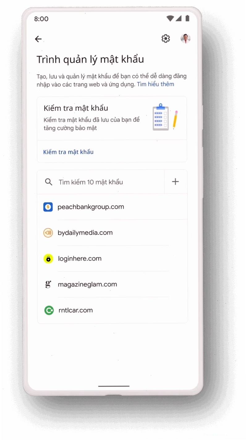 Đăng nhập ứng dụng Android qua Trình quản lý mật khẩu