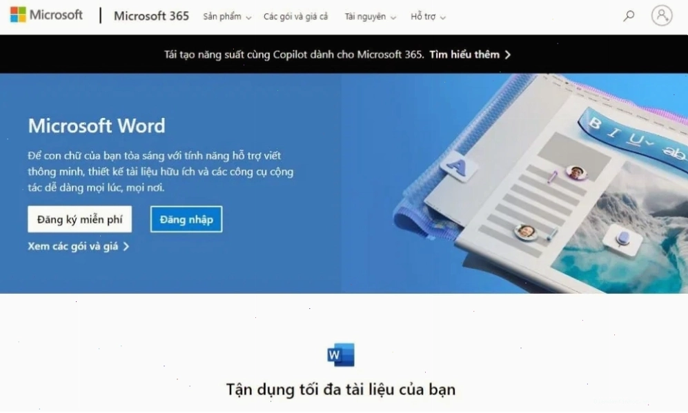 Đăng nhập vào Word Online web để tận dụng các tính năng