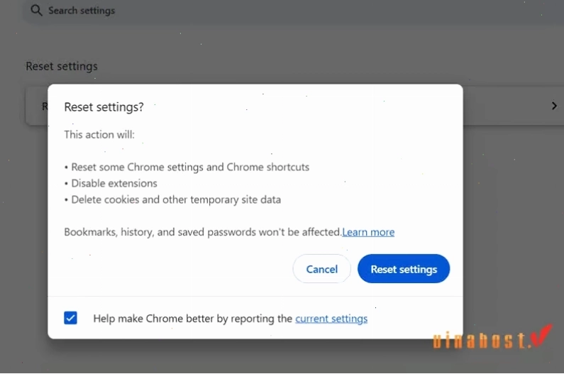 Đặt lại cài đặt trình duyệt để khắc phục lỗi ERR_HTTP2_PROTOCOL_ERROR