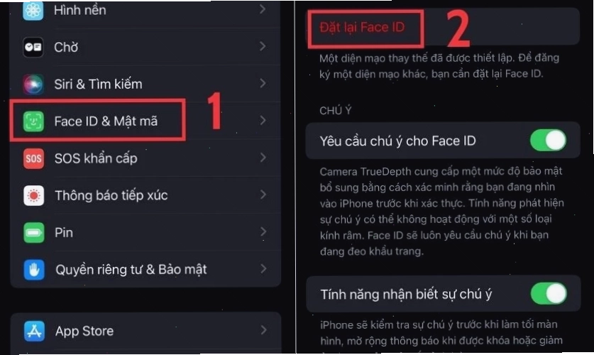 Đặt lại Face ID trong cài đặt iPhone