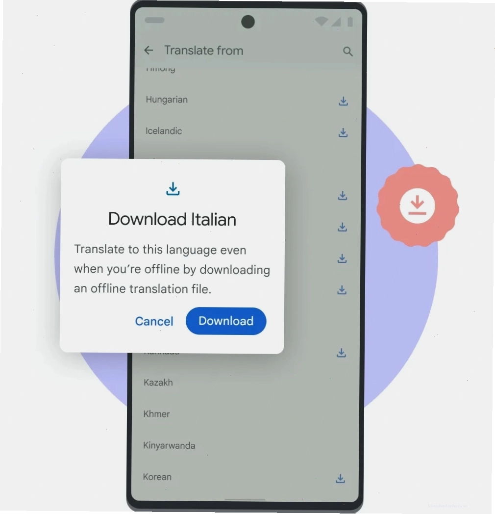 Điện thoại Pixel hiển thị chế độ dịch ngoại tuyến của Google Dịch