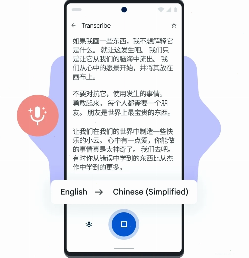 Điện thoại Pixel hiển thị chức năng Chép lời của Google Dịch