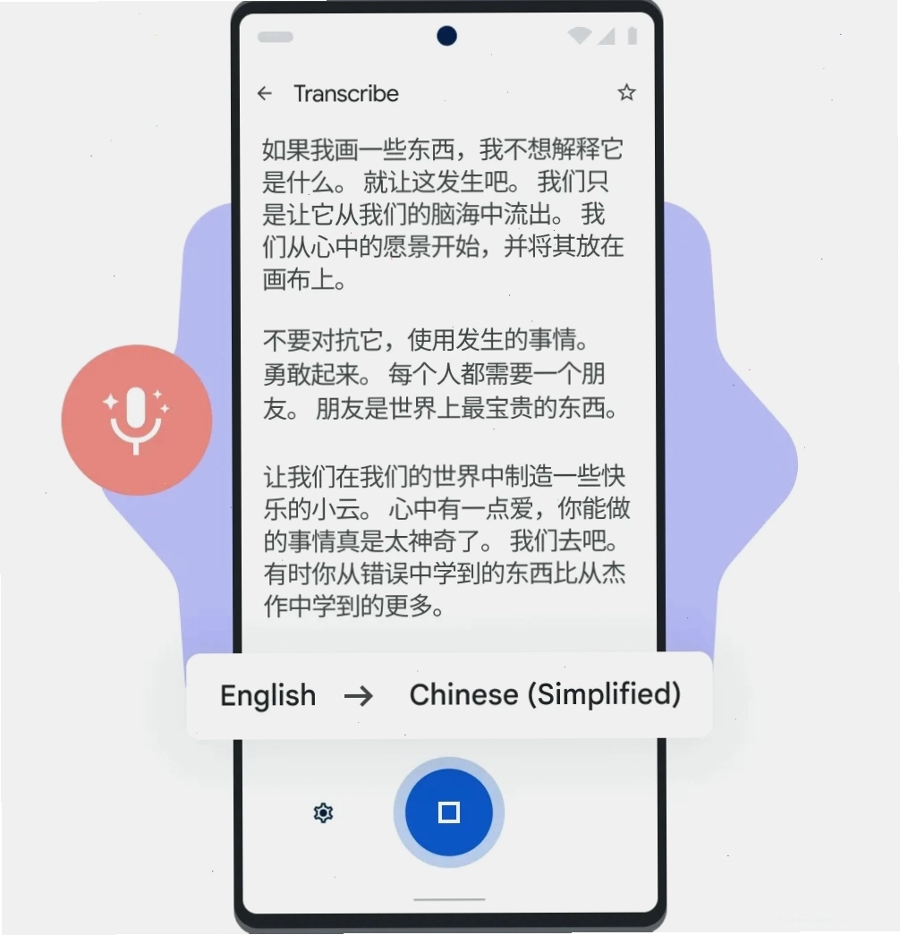 Điện thoại Pixel hiển thị chức năng Chép lời của Google Dịch