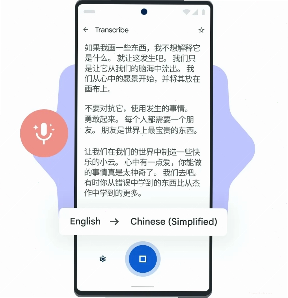 Điện thoại Pixel hiển thị chức năng Chép lời của Google Dịch