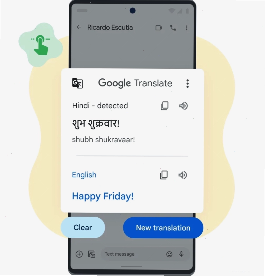 Điện thoại Pixel hiển thị chức năng Nhấn để dịch của Google Dịch