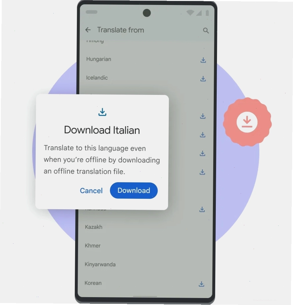 Điện thoại Pixel hiển thị chức năng Tải xuống ngoại tuyến của Google Dịch