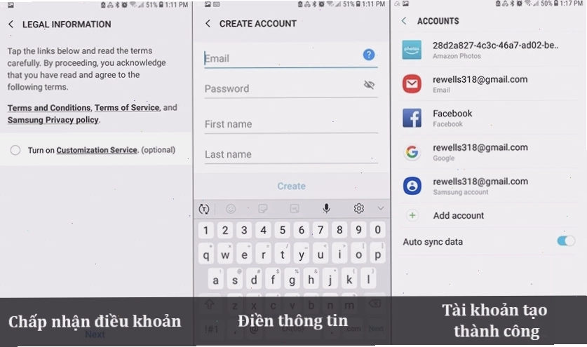 Điền thông tin cá nhân để tạo tài khoản Samsung