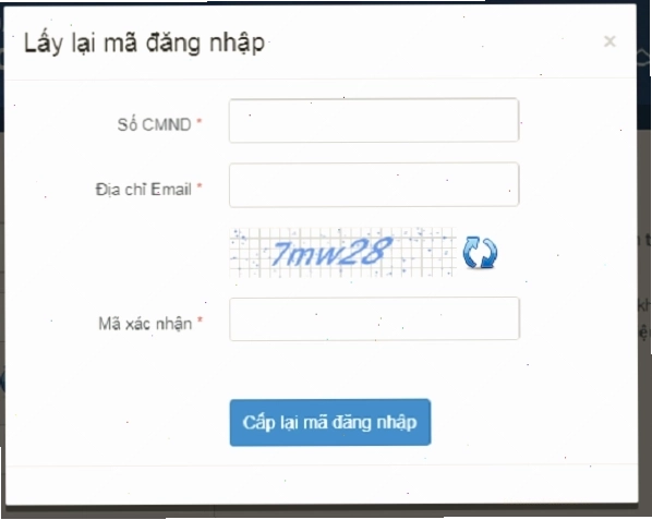 Điền thông tin để khôi phục mã đăng nhập
