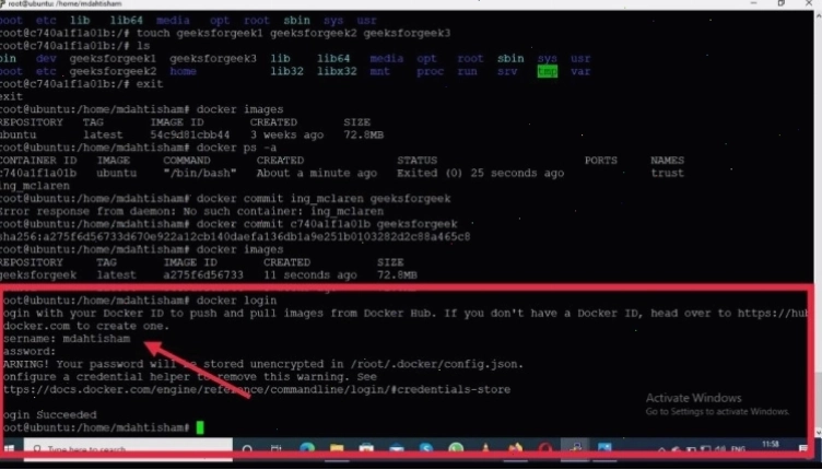 Docker login command example