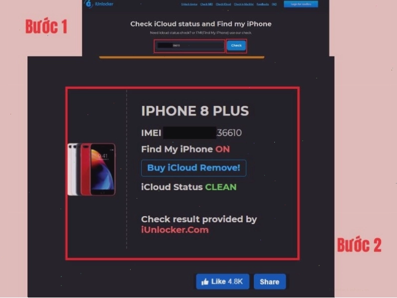 Dùng website iunlocker để kiểm tra iCloud ẩn