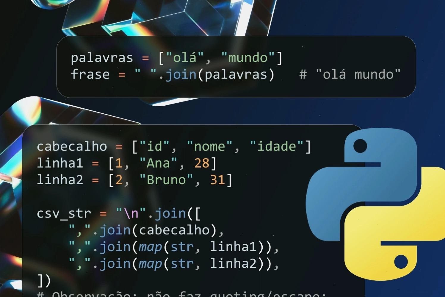 Exemplo de código Python utilizando a função join