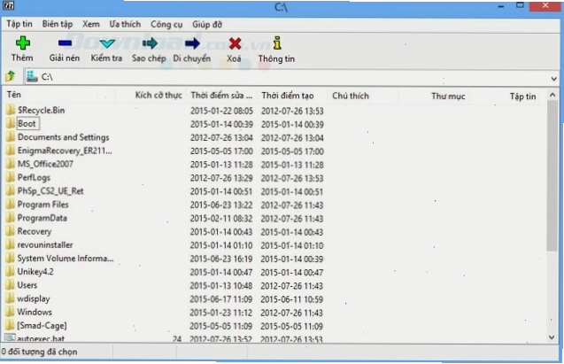 Giao diện 7-Zip hiển thị các tùy chọn nén và giải nén