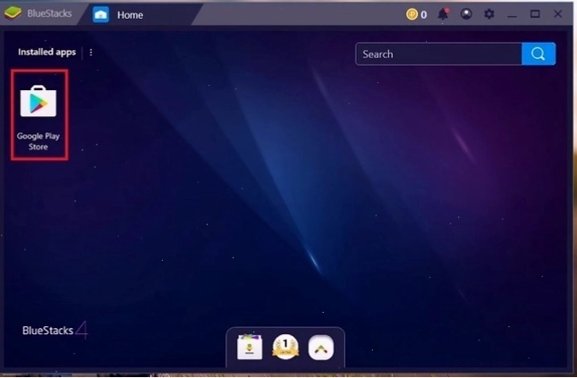 Giao diện BlueStack 4 có tích hợp ứng dụng CH Play