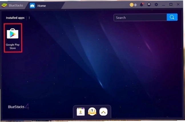 Giao diện BlueStack 4 sau khi cài đặt có tích hợp ứng dụng CH Play