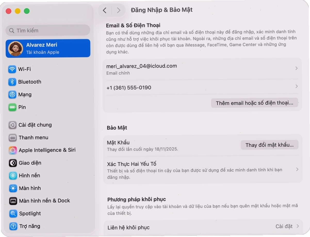 Giao diện Cài đặt hệ thống trên máy Mac để thay đổi mật khẩu Apple ID