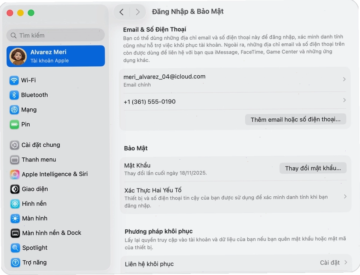 Giao diện Cài đặt hệ thống trên máy Mac hiển thị mục Đăng nhập & Bảo mật