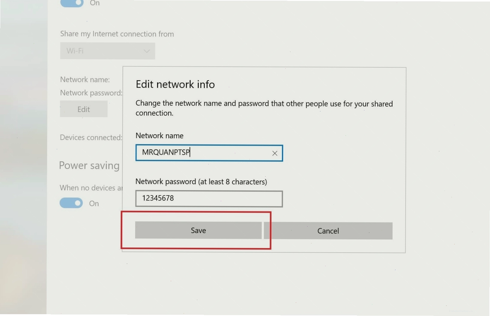 Giao diện cài đặt Mobile Hotspot trên Windows 10
