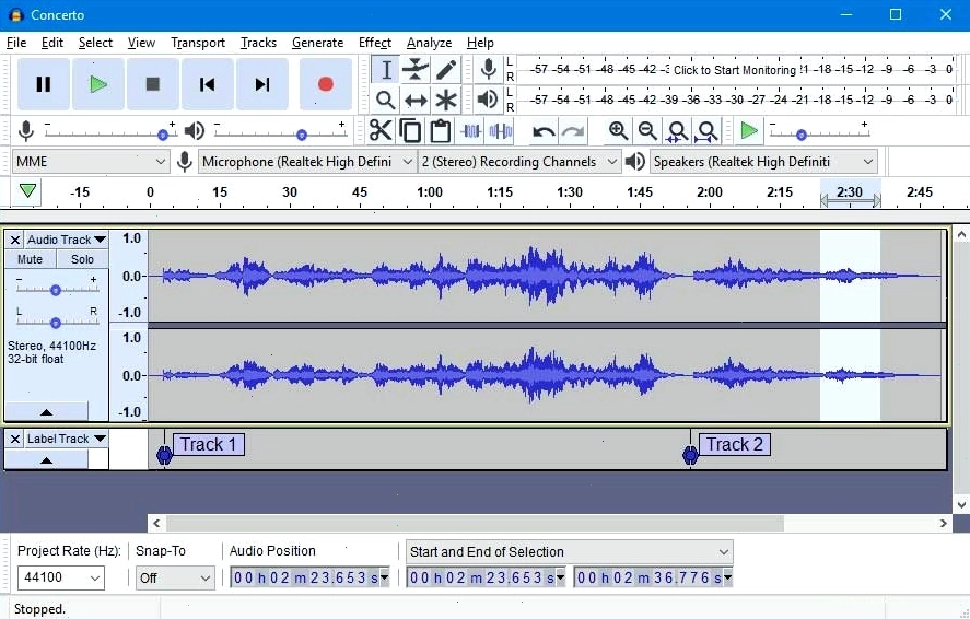 Giao diện cập nhật Audacity phiên bản 2.3.3