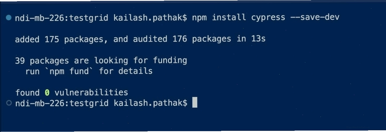 Giao diện chính của Cypress Testing